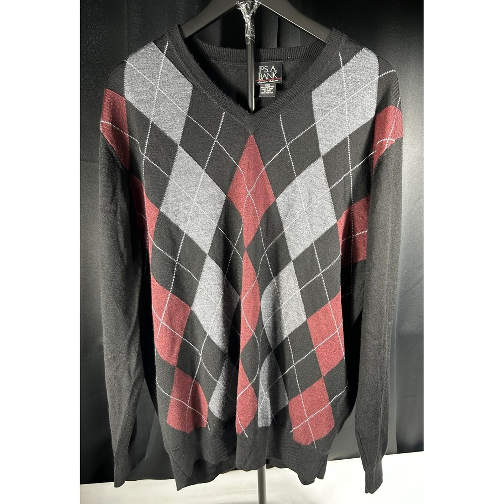Jos. A.‎ Bank Men's XXL Argyle Sweater Preppy Classic V-Neck Merino Wool